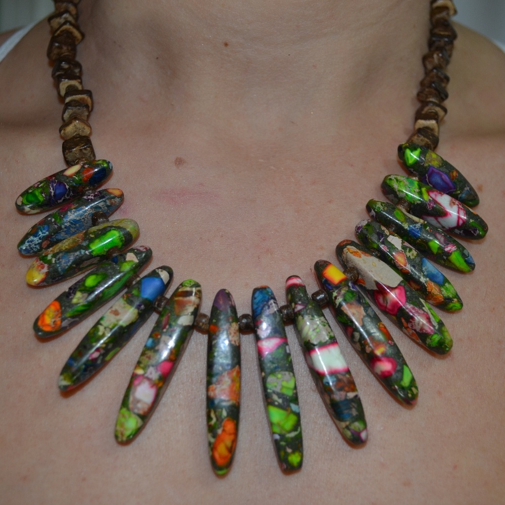 TVD Multicolor Jasper and Teak Wood Necklace